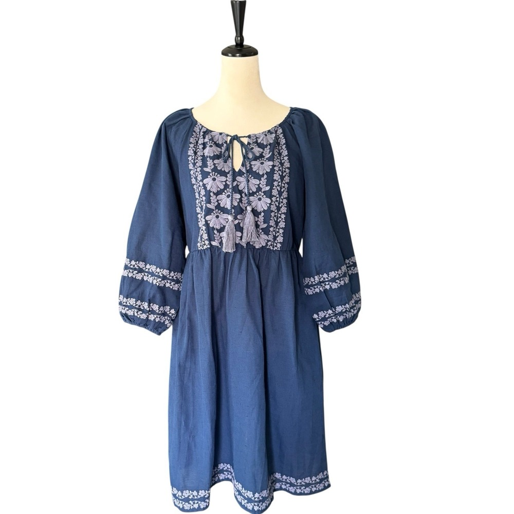Sundance Caspian Breeze Embroidered Linen‎ Blend Dress Boho Peasant NWOT XS